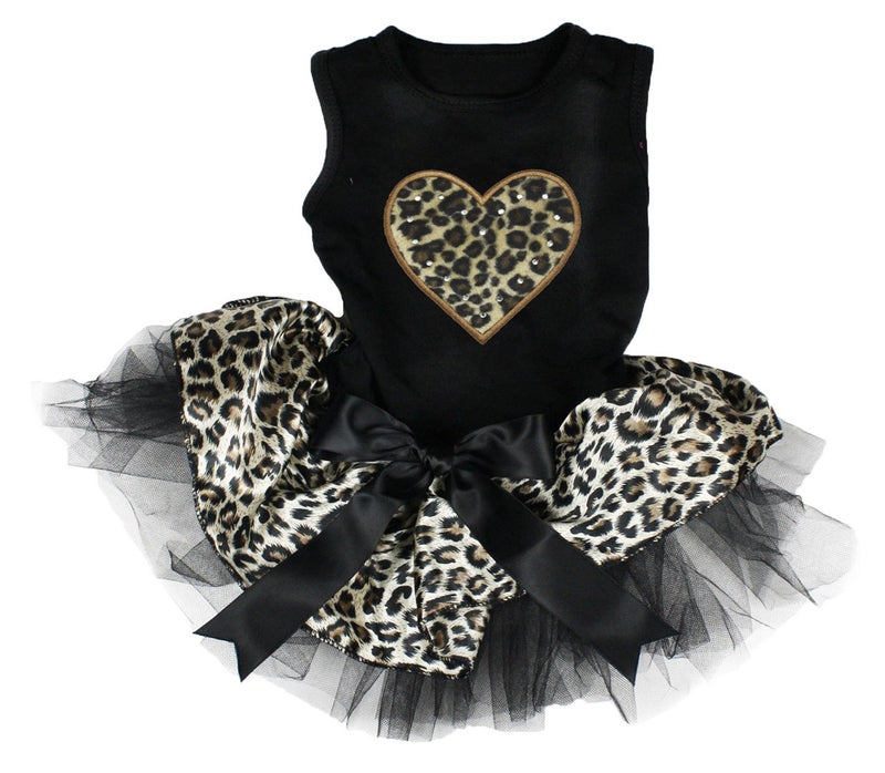 Petitebella Leopard Heart Puppy Dog Dress (Black/Leopard, Small)